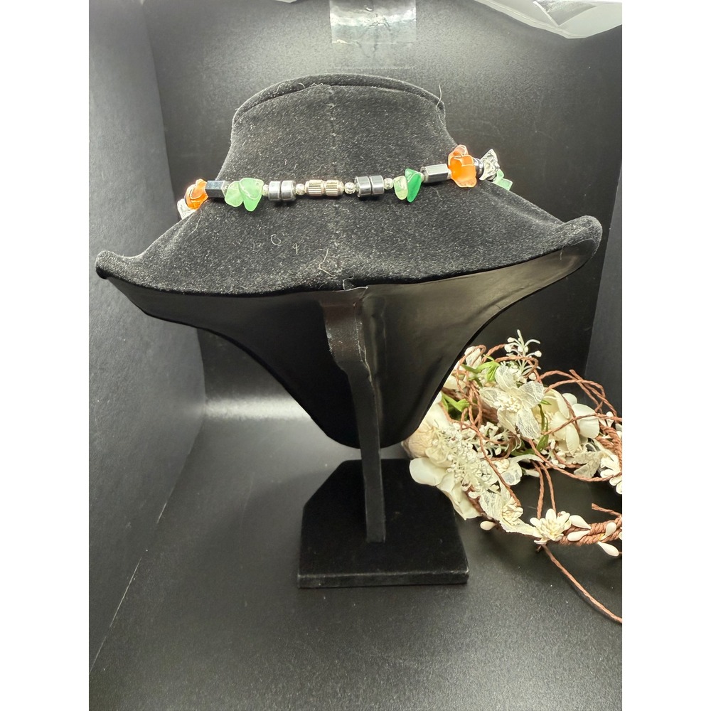 16" Handcrafted Artisan Mixed Stone & Hematite Beaded Necklace Boho Southwestern - Picture 2 of 3